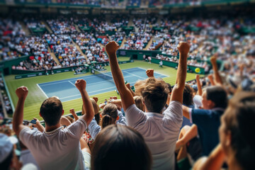 Cheering tennis fans celebrating at a tennis match