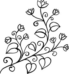 Branch with flowers and leaves. Vector illustration. Decorative element.