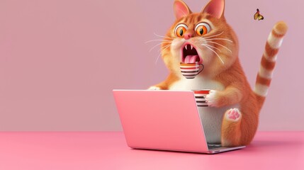 Fototapeta premium cat on laptop cat animal cartoon,