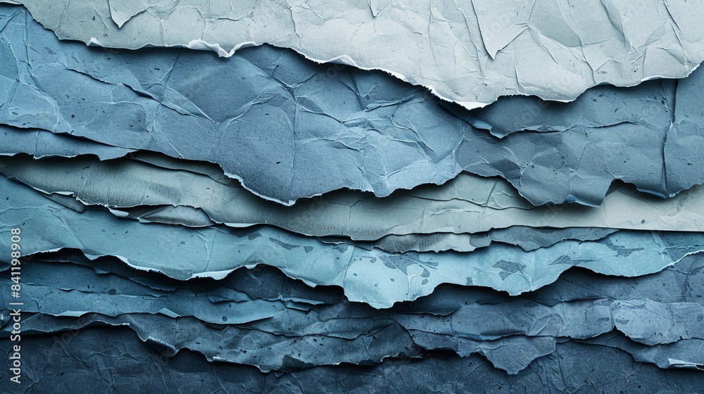 Poster create an abstract background with a layered paper effect, using torn edges and varying shades of a 