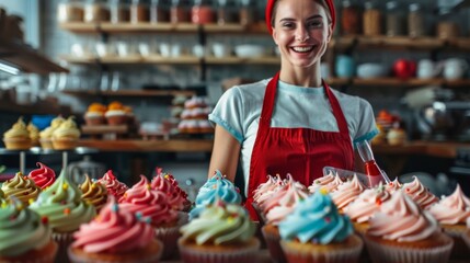 The baker with festive cupcakes