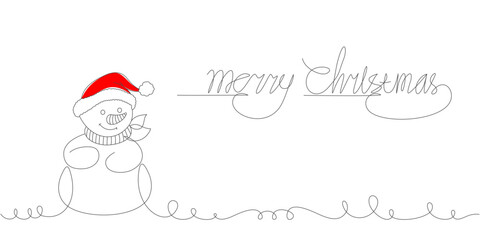 Vector design of snowman wearing christmas hat and christmas lettering for christmas day