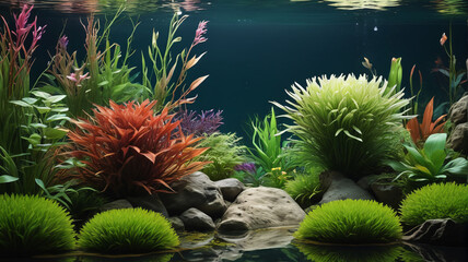 Naklejka premium Tranquil Treasures: Embracing the Beauty of Freshwater Aquatic Plants in Aquarium Design, Generative AI