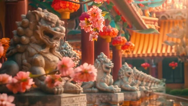 Buddhist temples on Visakha Bucha Day are decorated with red lanterns and intricate decorations.