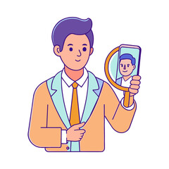  man  asian face holding phone, searching for jo