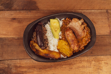 Paisa tray the most representative dish of Colombia and the emblem of Antioquia gastronomy
