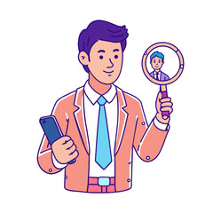  man  asian face holding phone, searching for jo