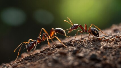 Fototapeta premium Fire Ants Working Together to Build Their Resilient Mound