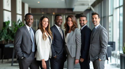 Group of diverse business professionals posing in office. Business team portrait. Workplace diversity and teamwork concept ,generative ai