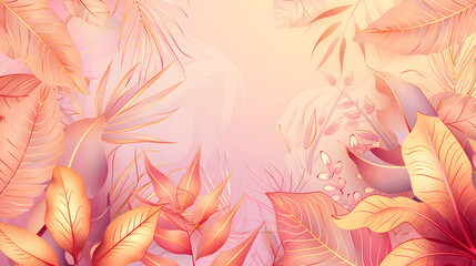 Fototapeta premium Luxury gold line art and Variegated Plants nature drawing background vector. Leaves and Floral pattern vector illustration