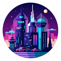 futuristic cityscape at night, with neon signs, flying cars, and towering skyscrapers, all in a cyberpunk style