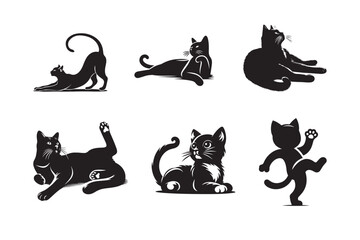 set of Cat pose vector silhouette
