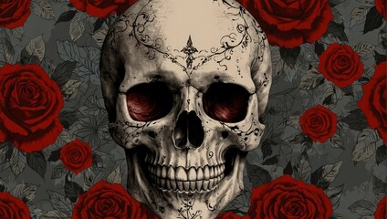Skull and Rose, vector, vector art