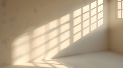 Obraz premium Minimalistic abstract simple gentle light beige background for product presentation with light and beautiful shadow from window on wall