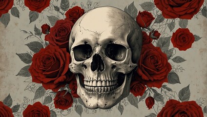Skull and Rose, vector, vector art