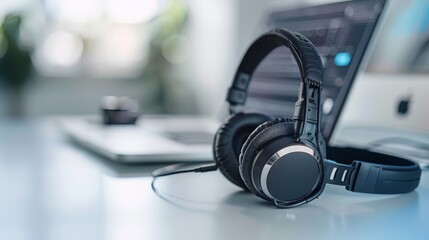 The headphones on desk
