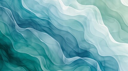 Obraz premium Design an abstract background featuring layered, translucent shapes in shades of blue and green to create a sense of depth and fluidity, reminiscent of underwater scenes.