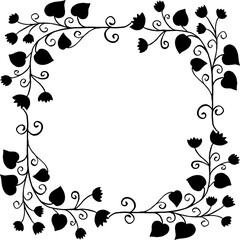 Frame made of twigs with leaves and flowers. Vector illustration.