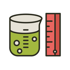 Measurement beaker outline filled color icon. Liquid measuring cup vector icon. Chemistry jug liter capacity measuring illustration image