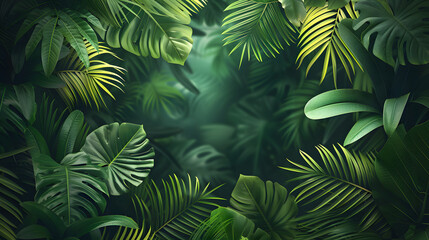 Nature leaves, green tropical forest, backgound illustration concept