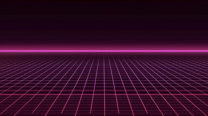 A digital landscape with a pink neon grid