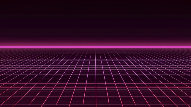 A digital landscape with a pink neon grid
