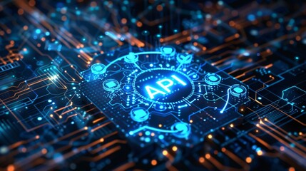 Close-up view of a futuristic API diagram