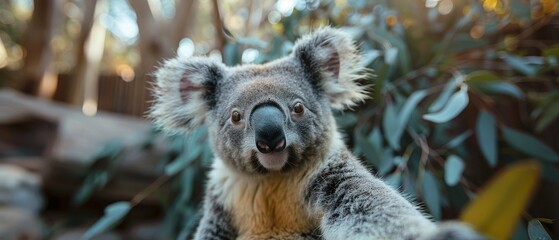 Fototapeta premium Koala bear looking directly at camera with a cute expression.