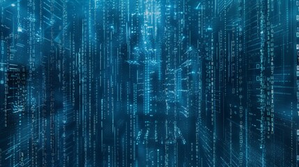 Develop a blue background with a digital matrix effect, suitable for cyber-themed designs and high-tech visuals.
