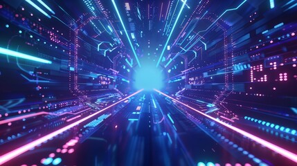 Obraz premium Develop a blue background with futuristic neon lines, suitable for sci-fi and high-tech projects.
