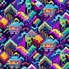 Seamless pattern of glitched-out patterns and textures, creating an illusion of movement and instability, Generative AI 