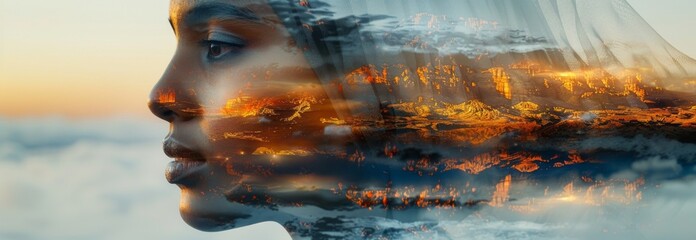 double exposure photography. arabic face shaped by buildings from Dubai