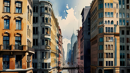 Fototapeta premium City Building Watercolor Painting