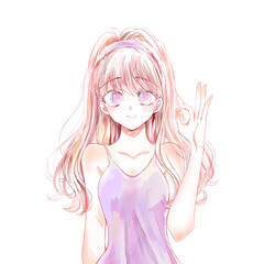 OKサインする女性　美容　キャミソール