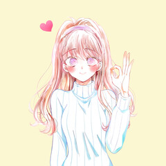 OKサインする女性　恋愛　冬