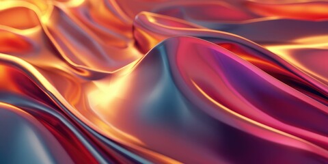Obraz premium A vivid abstract image showcasing vibrant, fluid waves. The colors are rich in gold, orange, pink, and blue hues.