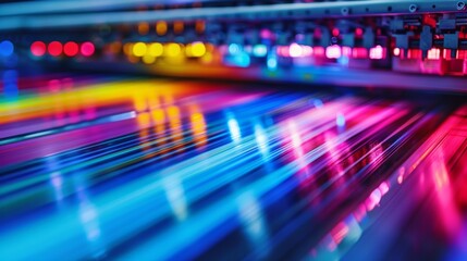 Close-up of vibrant printer inks flowing in a spectrum of colors.