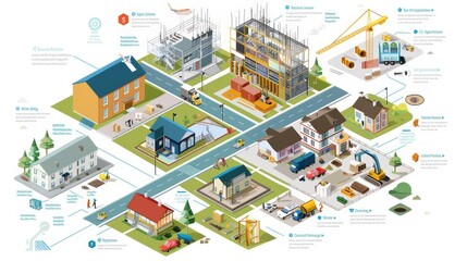 Develop an infographic outlining the various stages of the construction process, from initial planning and design to completion and handover.