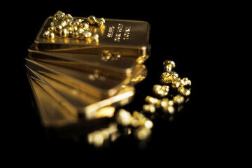 Gold bars pure precious metal for money investment
