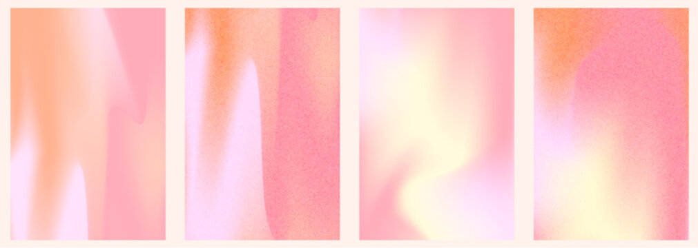 Peach gradient noise background set with abstract wave. Nude, peach and apricot gradient soft poster. Warm fuzz bg for wallpaper. Vector illustration
