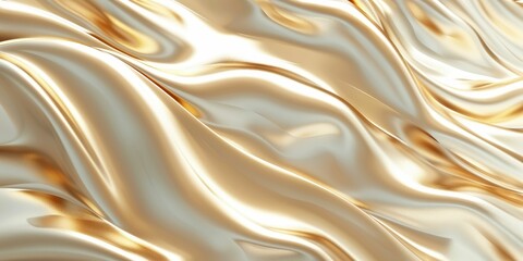 Obraz premium Abstract view of golden and white silk waves with a smooth and glossy texture.
