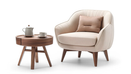 Cozy armchair and coffee table isolated on white background