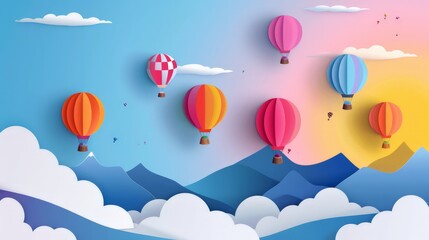 Obraz premium Illustrate a hot air balloon festival with colorful balloons rising into the sky, symbolizing adventure, celebration, and unique experiences.