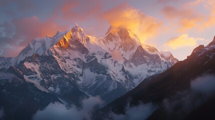 Sunrise at Annapurna mountains range, Machapuchere mountain © master graphics 