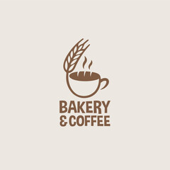 Bakery and coffee logo design template. Wheat, Coffee Cup, Bread.