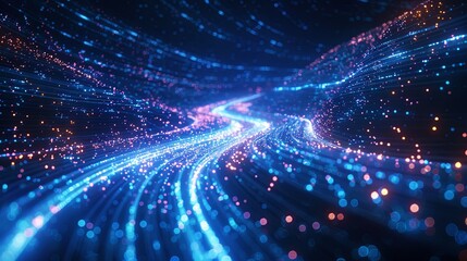 Obraz premium Flowing blue particles of light