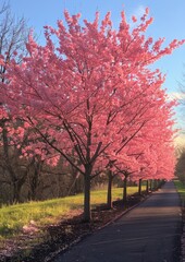 Naklejka premium Cherry blossom trees in full bloom, capturing the essence of spring. 