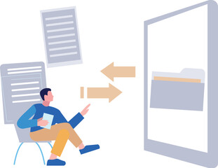 The male is looking at the conversion of folder into document.