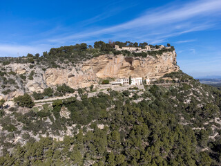 sowing field under the sanctuaries of Gracia and Sant Honorat, Puig de Cura, Algaida-Llucmajor, Majorca, Balearic Islands, Spain