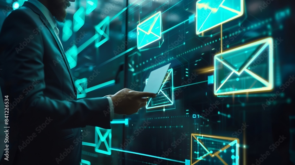 Poster Businessman use email to receive and send business information storage systems and use of communication technology : Generative AI